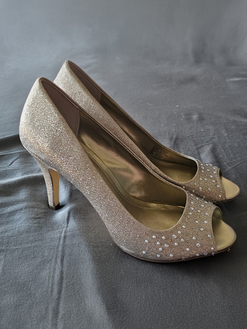Style & Co. Glitter Peep-Toe Heels in Champagne